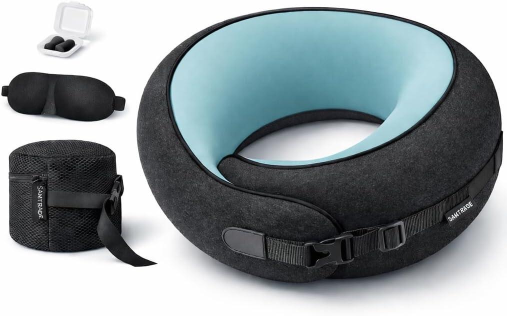 Neck Pillow Airplane 2025 Updated, 100% Memory Foam Travel Pillow for Sleeping, 360 Ergonomic Neck Support, Pain Relief for Long Flights, Portable Travel Accessory for Plane & Car (Dark Gray)