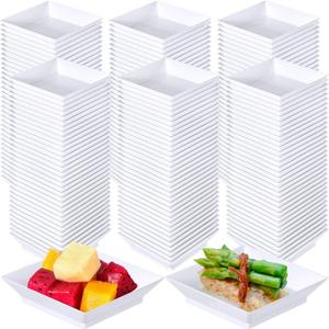 200 Pieces Mini Square Dessert Plates 2.5 x 2.5 Inch Disposable Appetizer Plates Small Clear Plastic Dish for Dessert Salad Appetizer Sauces Tastings Cake Wedding Party Serving (White)