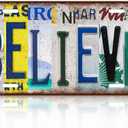 Vintage Believe License Plate Wall Decor Bar Metal Tin Sign 12 x 6 Inches