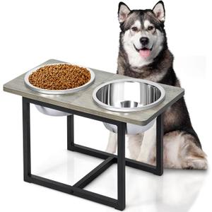 Elevated Dog Bowls for Large Dogs, Raised Dog Bowl Stand with Two X-Large Stainless Steel Bowls for Dogs, 3.5L Capacity, Grey