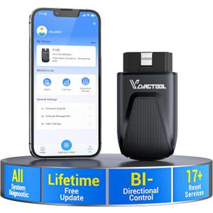 OBD2 Scanner Bluetooth Vdiagtool D100, Bidirectional Scan Tool Wireless - Full System Diagnostic With 17 Resets, Lifetime Updates Crank Sensor Throttle EPB Relearn Car Code Reader for iPhone & Android