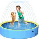 Sturdy 47in Hard Plastic Anti-Slip Dog Pool, 2-in-1 Foldable Portable Kiddie/Kids Pool with Sprinkler, Swimming Puppy Pools for Summer Outdoor Backyard Activities (Yellow)