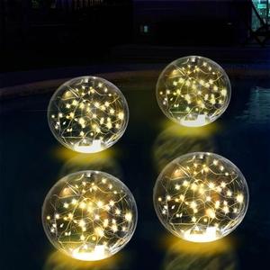 Solar Powered Floating Pool Lights - 14" Inflatable Waterproof Floating Light UP Pool Glow Balls, 3000K Warm-White Led Pool Lights That Float for Party Decorations, Outdoor Patio Detor (4 Pack)