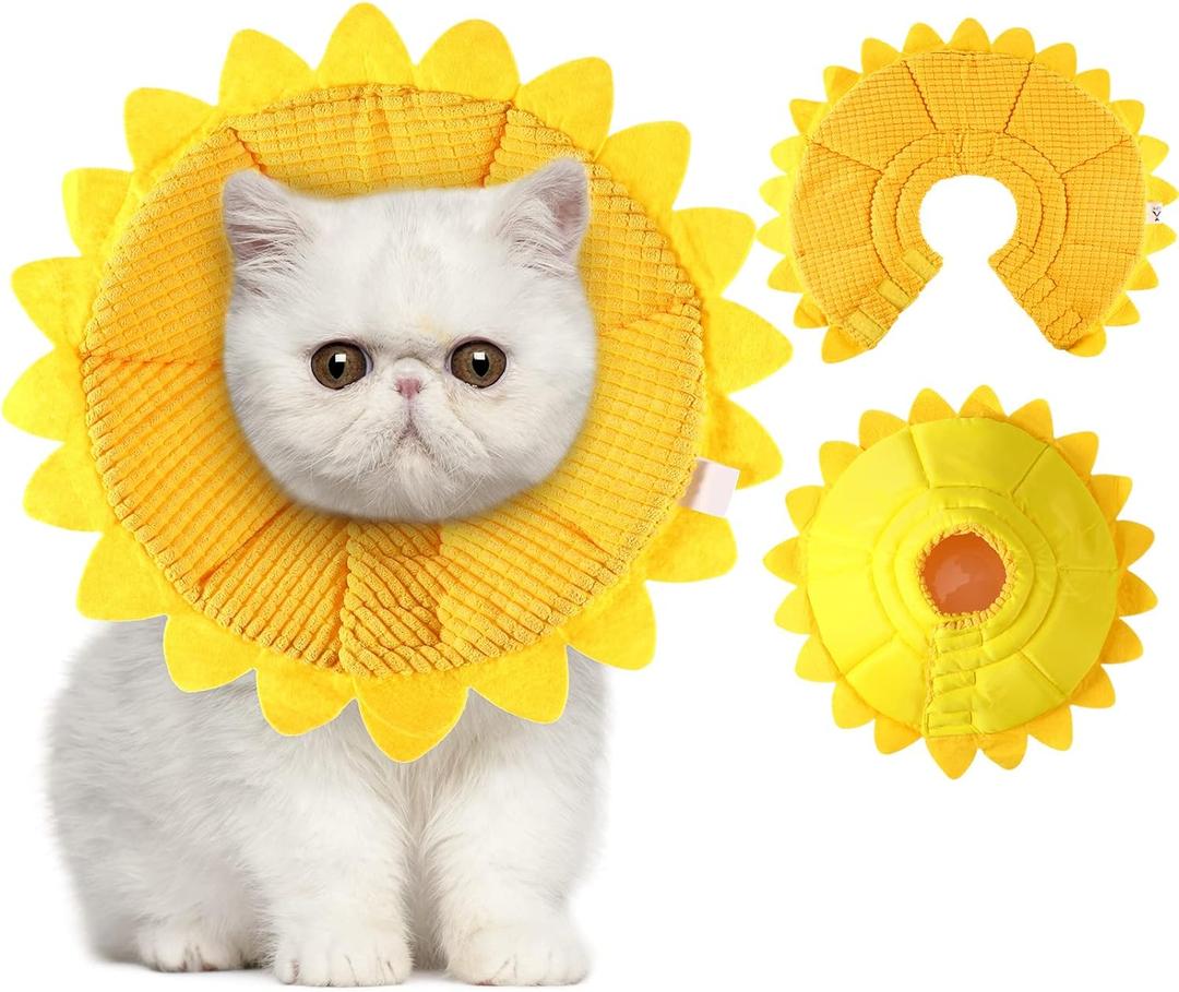 Sunflower Cat Recovery Cone Collar Soft Cotton Pet Cone Collar Adjustable Sunflower Elizabeth Postoperative Protection for Cats and Dogs (Small)