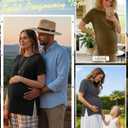 Ficerd 3 Pack Women's Maternity T Shirts, Short Sleeve Side Split Pregnancy Tops Casual Crew Neck Pregnant Tees Mama Clothes (M)