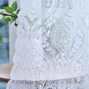 Kotile White Lace Curtains 54 Inch Length, 2 Panels Bohemian Damask Medallion Sheer Curtains for Bedroom, Rod Pocket Privacy Paisley Floral French Country Sheer Lace Curtains, 52 x 54 Inch, White
