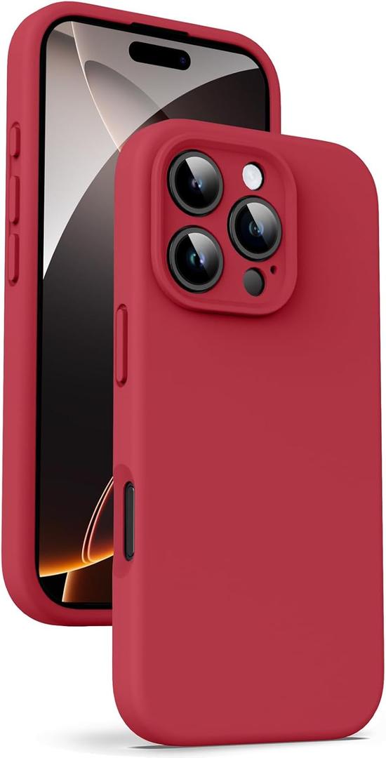 Supdeal Liquid Silicone Case for iPhone 16 Pro - [Camera All-Round Protection] [Soft Microfiber Lining Anti-Scratch] 4 Layer Full Covered Shockproof Gel Rubber Phone Case Cover, 6.3", Red
