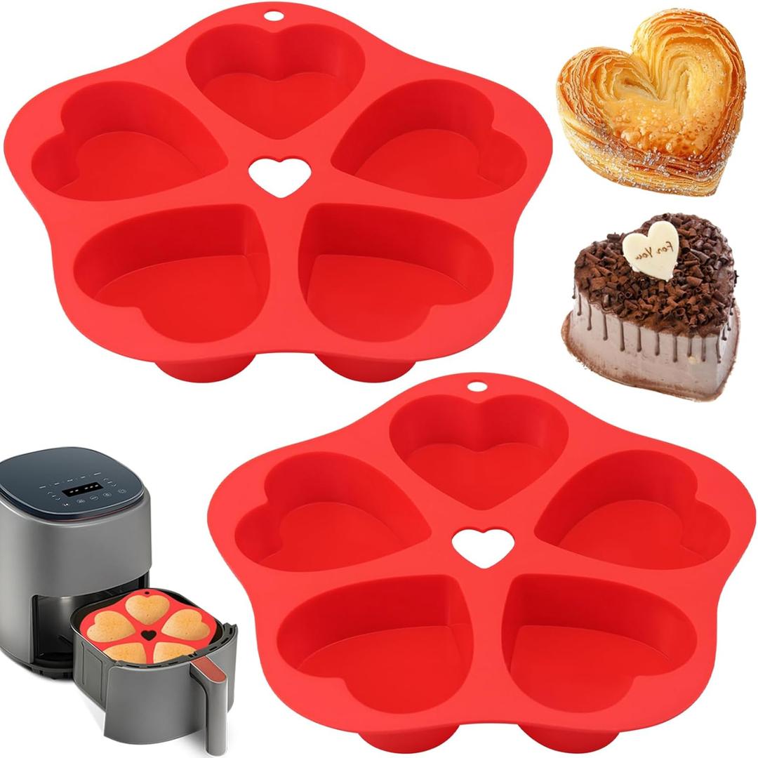 2 Pieces Silicone Air Fryer Muffin Pan Egg Bite Heart Mold for Oven Baking,Mini Muffin Tins Cups Cake Tray for Air Fryer Liners Basket Instant Pot Accessories Baking Muffin Cakes Pancake
