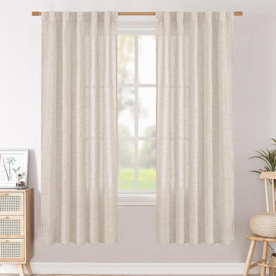 BGment Linen Curtains 72 Inch Length 2 Panels for Living Room, Textured Window Drapes Light Filtering for Bedroom Dining Room Back Tab Rod Pocket, 42 Inch Wide Each Panel
