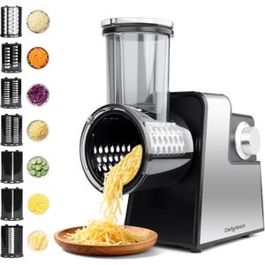 Electric Cheese Grater 7 in 1, Stainless Steel Salad Shooter, Food Slicer Shredder Chopper with Rotary Switch, 300W, for Block Cheese Vegetables Cucumber Carrots