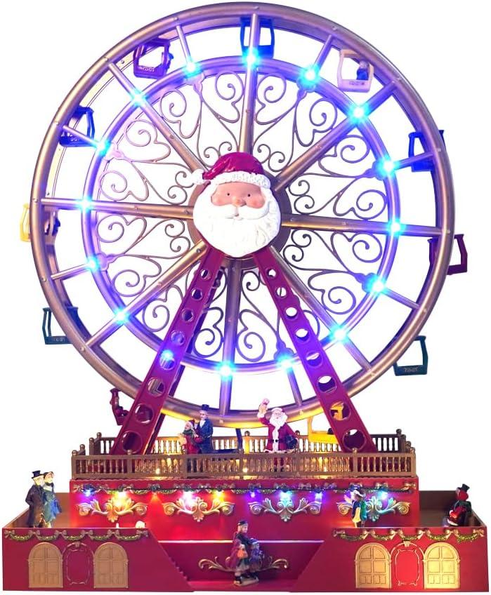 Christmas Rotating Ferris Wheel with LED Lights, 18" Big Christmas Animated Decorations, Creates Festive Atmosphere