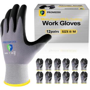 PROMEDIX P Nitrile Coated Work Gloves,MicroFoam Safety Work Gloves Men,Seamless Knit Nylon&spandex Gloves with Grip M