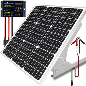 SOLPERK 50W/12V Solar Panel Kit, Solar Battery Trickle Charger Maintainer + Waterproof Controller + Adjustable Mount Bracket for Automotive Motorcycle Boat Marine RV Camping Roof