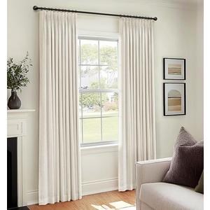 100% Blackout Shield Linen Pinch Pleated Curtains Blackout, Curtains 96 Inches Long 2 Panel Set for Bedroom/Living Room, Pinch Pleat Drapes with Hooks, 40” W x 96” L, Natural