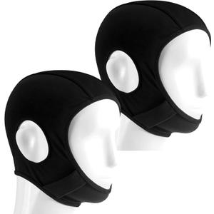 2 Pcs Wrestling Hair Cover Cap Grappling Hair Cap Black Full Cover Wrestling Headgear with Chin and Open Ears for MMA BJJ Judo Women Men