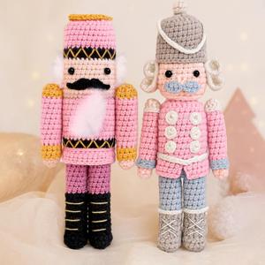 2 Pcs Crochet Christmas Nutcracker Characters Pink Nutcracker Soldier Figure Table Centerpieces Decoration for Xmas Home Party Knitting Craft Art Supplies