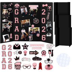 MiniInflat 4 Set Graduation Photo Display Board Trifold Poster Board for Class of 2026 Grad Party Picture Display Graduation Photo Frames for Multiple Pictures Table Decor(Pink,24 x 16 Inches)