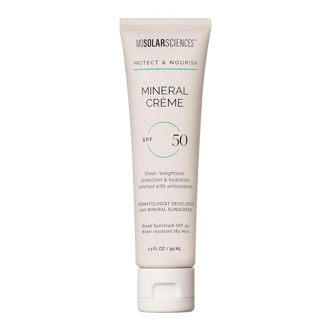 MDSolarSciences Mineral Crme Sunscreen SPF 50 | Water-Resistant, Broad Spectrum UV Protection | Zinc Oxide Formula with Antioxidants | No White Cast, Sheer Matte Finish for All Skin Types (1.7 Fl Oz)