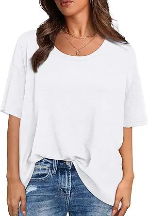 XIEERDUO Oversized T Shirts for Women Summer Short Sleeve Tops Loose Scook Neck Small