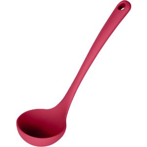 2.6oz Small Silicone Soup Ladle: U-Taste 600F Heat Resistant Non-Stick Kitchen Deep Serving Spoon, Soft Cooking Utensil with Non-Slip Solid Handle for Mixing Sauce Stew Gravy (11in, Red)