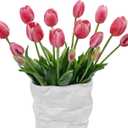15 Pcs Deep Pink Artificial Tulips Fake Flowers, Premium Latex Lifelike Texture, UV Resistant Waterproof Faux Tulip Bouquets with Snap-on Petals for Outdoor, Home, Wedding Decor