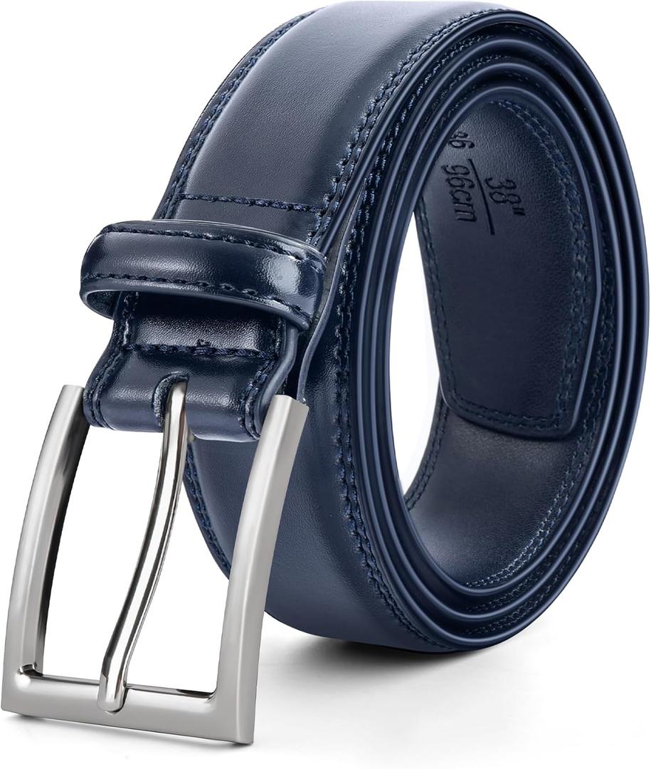 3 x Mens Genuine Leather Dress Belt Classic Casual Belt with Single Prong Buckle for Jeans Pants Work and Business (36(Waist:34), Blue)