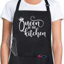 Xornis 100% Cotton Funny Apron with 2 Pockets for Men Women BBQ Grilling Adjustable Bib Black Aprons Gifts Cooking Kitchen (Queen of the Kitchen)