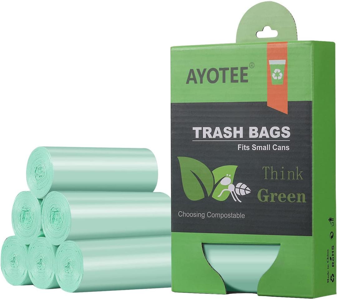 1.2 Gallon Small Trash Bags Garbage Bags, AYOTEE Mini Compostable Strong Bathroom Wastebasket Can Liners trash Bags for Home Office Kitchen fit 5L, 5 Liter, 1 Gal, Green