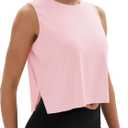 MAGCOMSEN Tank Tops for Women Crop Workout Sleeveless Tank Loose Fit Gym Yoga Muscle Top with Side Slits (Pink)