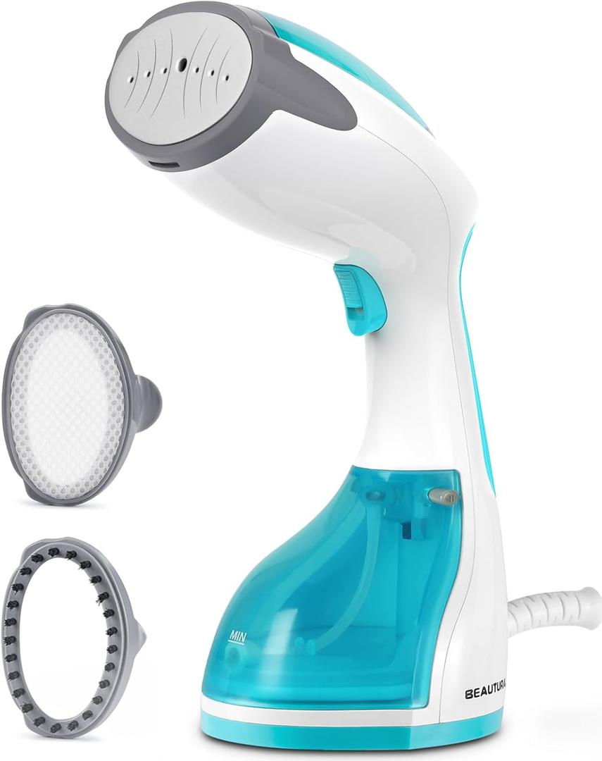 BEAUTURAL Steamer for Clothes, Portable Handheld Garment Fabric Wrinkles Remover, 30-Second Fast Heat-up, Auto-Off, Large Detachable Water Tank (Aqua)