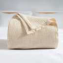 100% Turkish Cotton Waffle Blanket Queen - Cozy, Airy, Lightweight Summer Throw Blankets - Made in Turkiye (Natural Raw Blanket, Twin Size 70" x 90" inch)