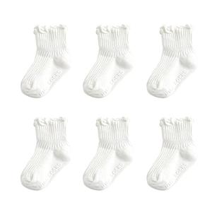 Zumou Toddler Anti Slip Non Skid Socks Baby Little Girls Frilly Ruffle 6 Pairs (3-4T, White 6 Pairs)