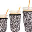3 Pack Reusable Iced Coffee Sleeves - Xumbtvs Insulator Sleeve for Cold Beverages, Neoprene Coffee Cup Holder (Leopard print)
