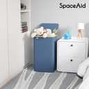 SpaceAid Laundry Hamper with Lid, 110L Large Tall Clothes Basket Bin with Bamboo Handles, Collapsible Laundry Hamper for Bedroom, Bathroom, Dorm, Laundry Room - Blue