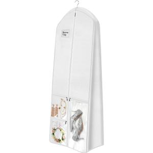 72" Wedding Dress Garment Bag with 10'' Gusseted Dress Bags for Gowns Long 4 Pockets Dress Bag Garment Storage Cover for Women, White