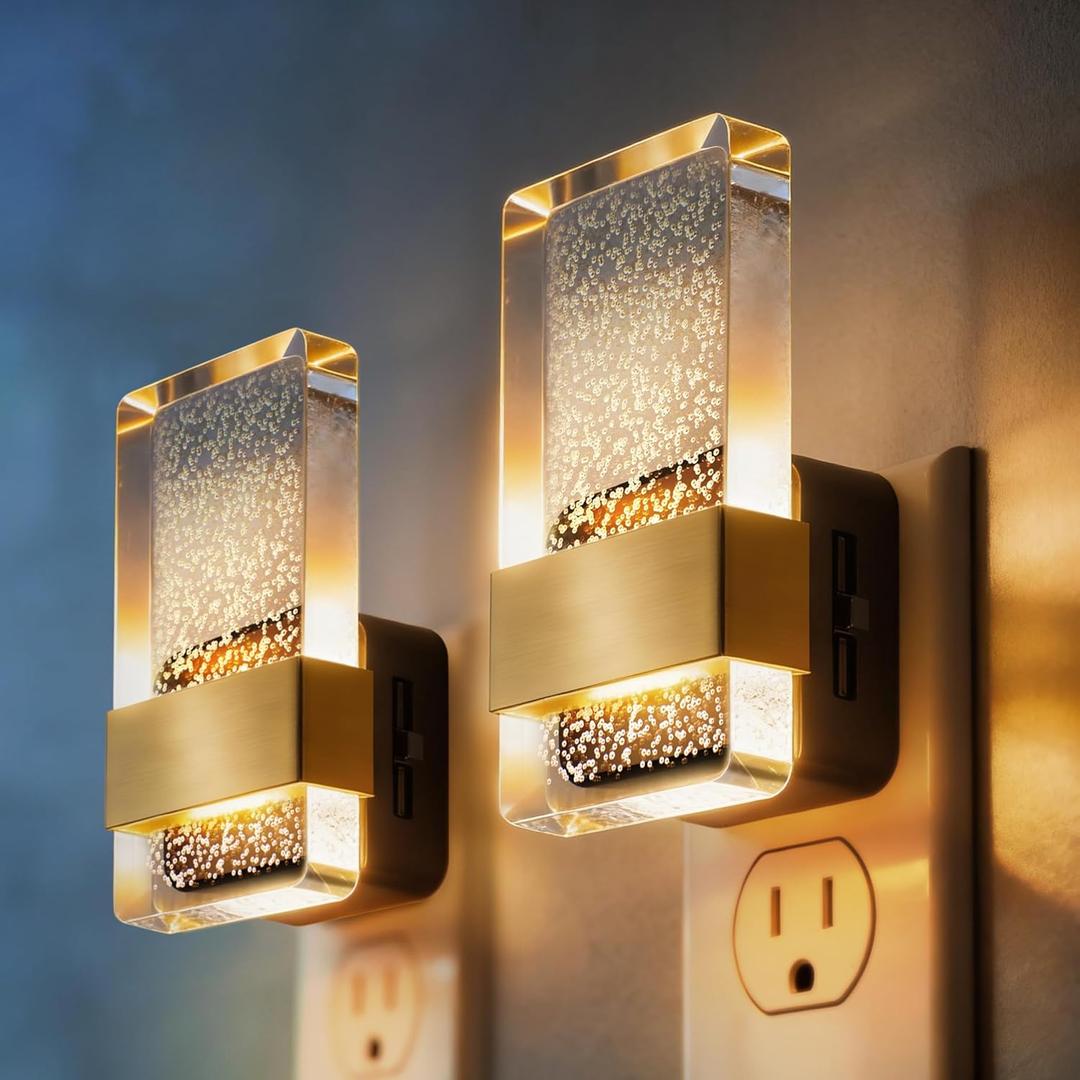 DORESshop LED Night Lights Plug Into Wall [2 Pack], 0-100LM Dimmable Nightlight, Bubble Decorative Night Light with Dusk-to-Dawn Sensor, Wall Sconce-Style Design Nightlights for Bathroom, Hallway,Gift (Soft White - Bubble)