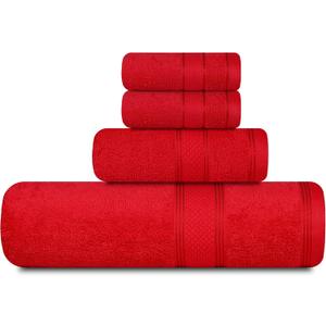 Casa Lino 4 Piece Bath Towel Set | 1 Bath Towel, 2 Wash Cloth, 1 Hand Towels | Bathroom Essentials for New Home, 100% Cotton Luxury Towels, Highly Absorbent Bathroom Set, Red