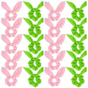 20PCS Witch Bow Hair Scrunchies Pink and Green Cute Bunny Ears Ribbons with Ponytail Accessories Hair Tie for Princess Witch Party Gifts