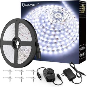 Onforu LED Light Strip,16.4ft Dimmable LED Tape Light, 6000K Daylight White Strip Lighting, 300 LEDs Flexible Vanity Mirror Light, 5M 12V Ribbon Rope Light for Bedroom, Under Cabinet,Kitchen,Christams