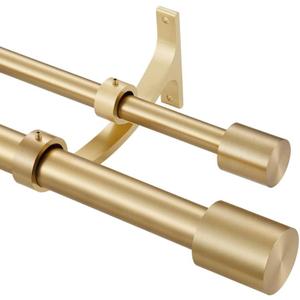 Warm Gold Double Curtain Rods 72-144" (6-12ft), Decorative Double Drapery Rod with Cap Finials, 1 Inch Front and 5/8 Inch Back Heavy Duty Double Window Rods, Adjustable Dual Curtain Rod Warm Gold