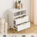 Night Stand,25.7" H Bedside Table with 2-Drawer Shelf,Morden Nightstand with Gold Frame,Fluted Side Table with Gold Frame,End Table for Bedroom,Living Room