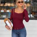 MEROKEETY Womens Fall Lace Trim Tops Cute Long Sleeve Scoop Neck Shirt 2026 (Red, S)