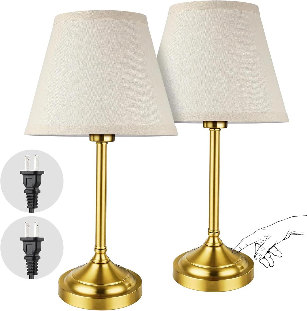 Gold Table Lamps Set of 2, Touch Control &3-Way Dimmable,Vintage Brass Bedside Lamps with LED Bulbs for Nightstands Bedroom Living Room Office
