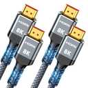 Highwings 8K HDMI Cable 2.1 2-Pack 1FT, Slim 48Gbps High Speed HDMI Braided Cord-4K@120Hz 144Hz 8K@60Hz, HDCP 2.2&2.3, Dynamic HDR,eARC,DTS:X,RTX 3090, Dolby Compatible with Roku TV/HDTV/PS5/Blu-ray