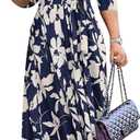 Yajedo Womens Casual Summer Maxi Dress Plus Size Sexy Wrap V Neck 3/4 Sleeve Sundress with Pockets (Blue, XL)