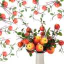 10 Pcs 17.72 Inches Artificial Fake Apple Branches Realistic Tall Apple Bouquets Tree Branch with Long Stem and Green Leaves Fruit Plant for Home Office Vase Filler Shop Decoration