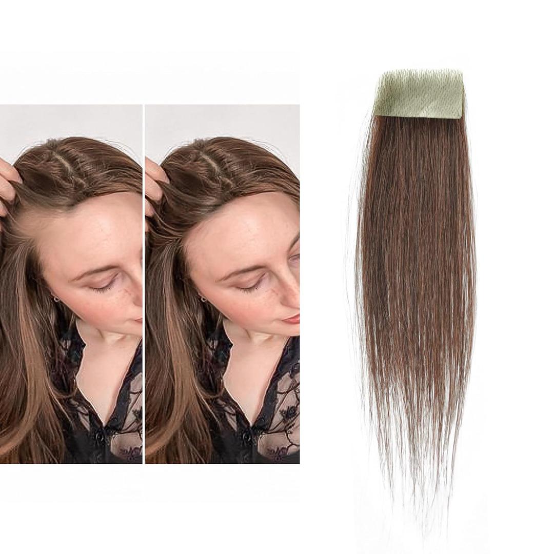 human hair bald spot hair patch toupee scar human hair replacement hairline loss straight Tape for men and women (Medium Brown, 0.78"*1.57")