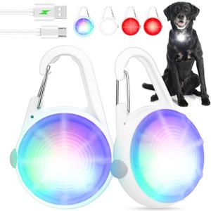 Dog Collar Light 2Pack LED Rechargeable Clip on with RGB Color Pet Harness Dog Lights for Night Walking Camping
