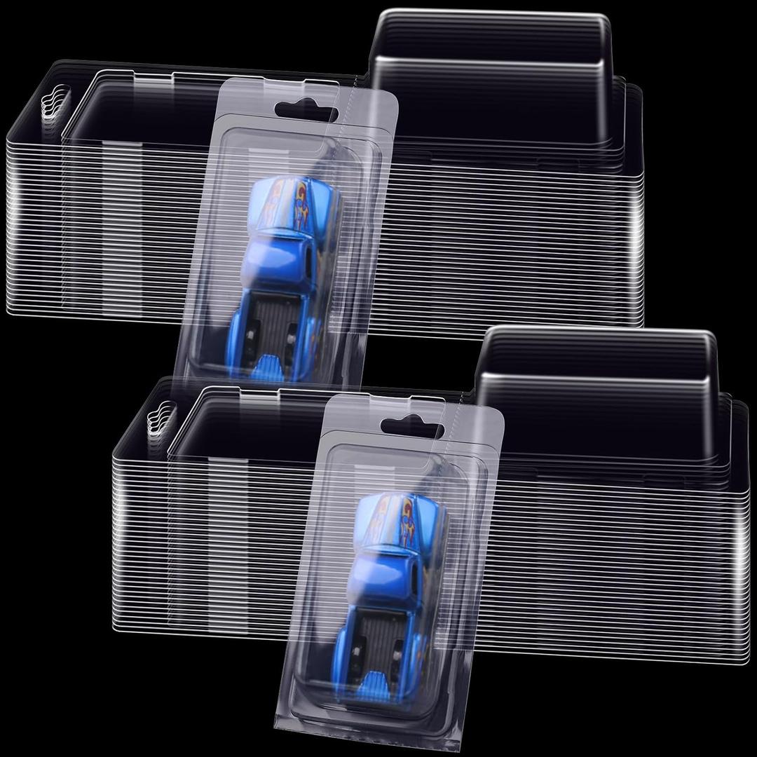 100 Pcs Model Car Protector Cases Plastic Blister Clamshell 1/64 Toy Car Display Boxes Protective Case Compatible with Hot-Wheels and Matchbox Collectors,3.32" L x 1.57" H x 1.18" W Transparent