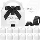 Maitys 24 Set Welcome Gable Boxes with Ribbon and Label 9x6x6'' Wedding Gift for Guests Large Paper Welcome Boxes for Wedding Bridal Baby Shower Party Favors (Black)